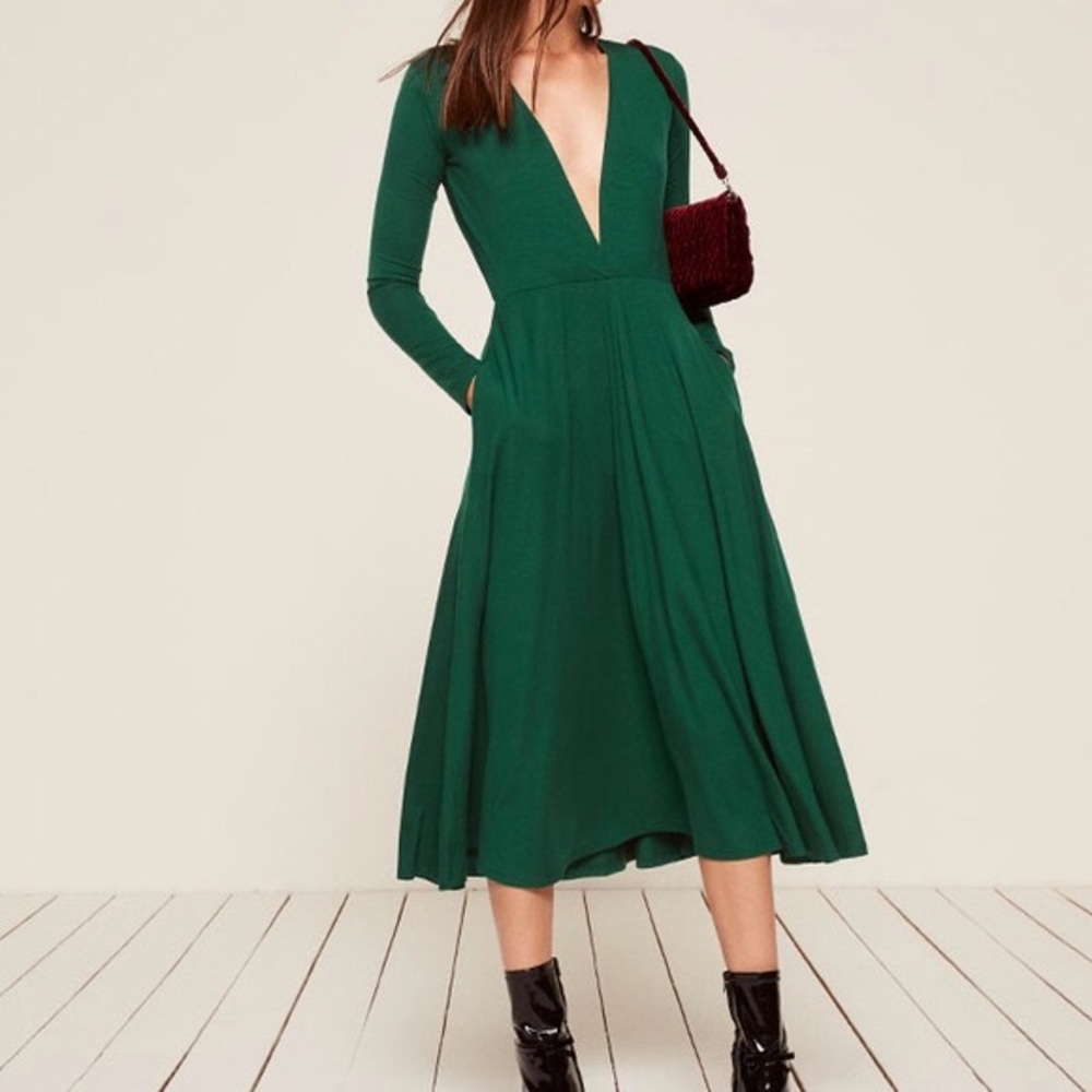 Reformation Reyes Dress long sleeve midi blue